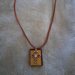Leather 14 inch Necklace with Cross Pendant